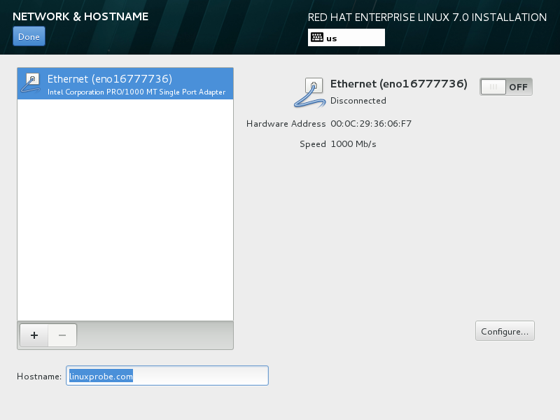 第8步:返回主页面后再点击"Network & Hostname"后设置主机名"lrxjmw.cn"。