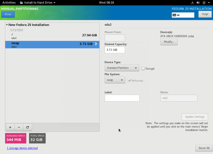 Fedora 25 Workstation 安装指南